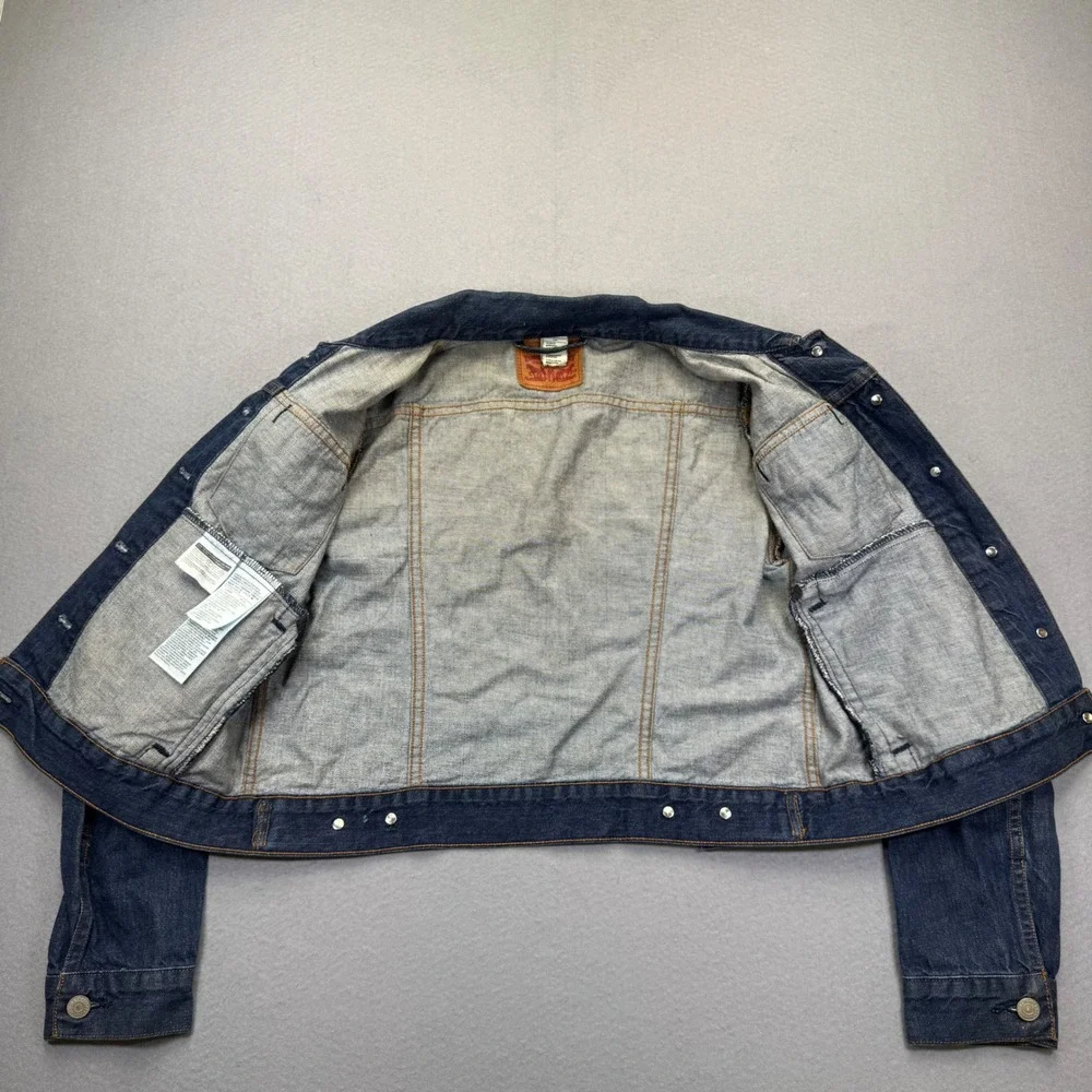 Levi‎ Strauss & Co Mens Dark Wash Denim Trucker Jacket Blue Cotton Size Large
